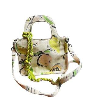 Vince Camuto La Frutta Print Heavy Canvas Mini Tote Bag Crossbody Summer Lemons